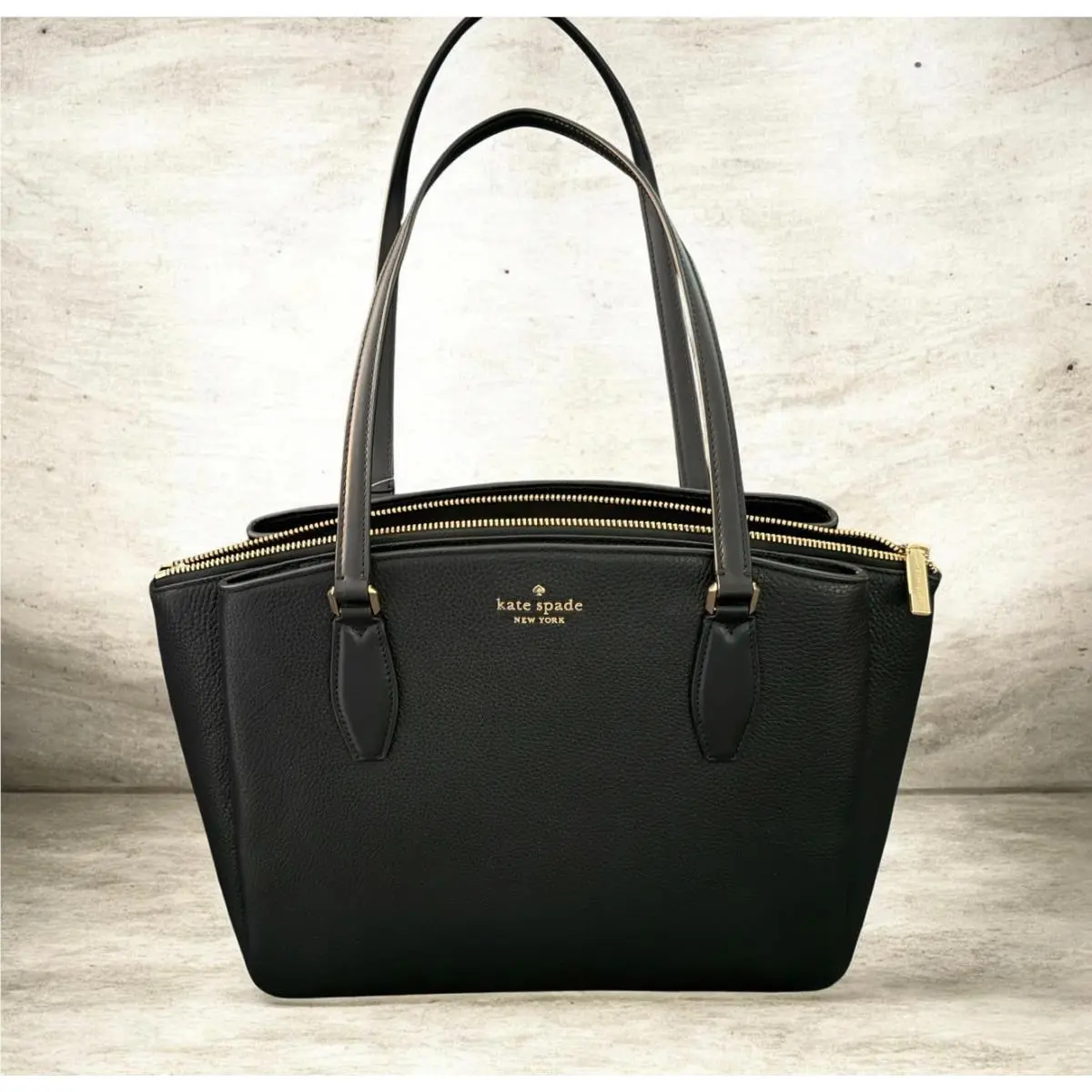 NY Monet Large Triple Compartment Tote Bag Black Pebble Leather by Kate Spade
