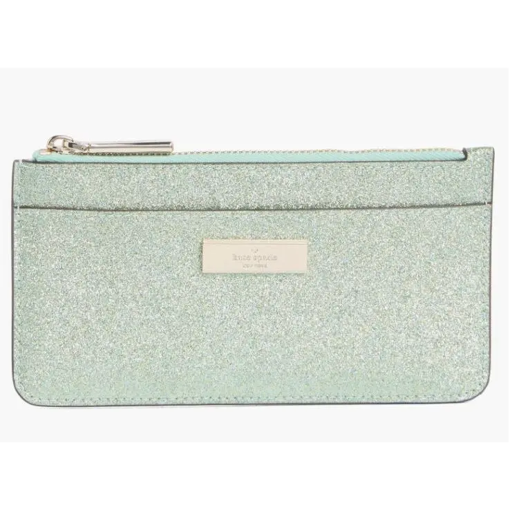 Kate Spade Kenzie Leather Zip Wallet Retail Seawater Glitter