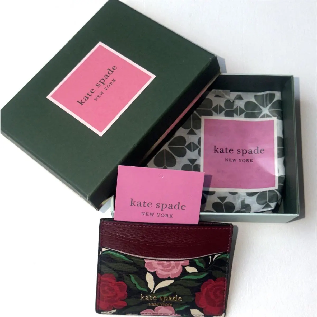 Kate Spade K9239 Rose Garden Floral Sm Card Holder Wallet ID Case Leather Boxed