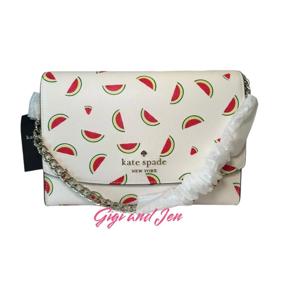 Kate Spade Carson Watermelon Printed Saffiano Convertible Crossbody Bag Cream