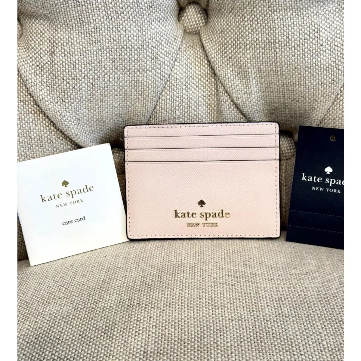 New Kate Spade Small Card Case Slim Holder Madison Saffiano Leather Conch Pink
