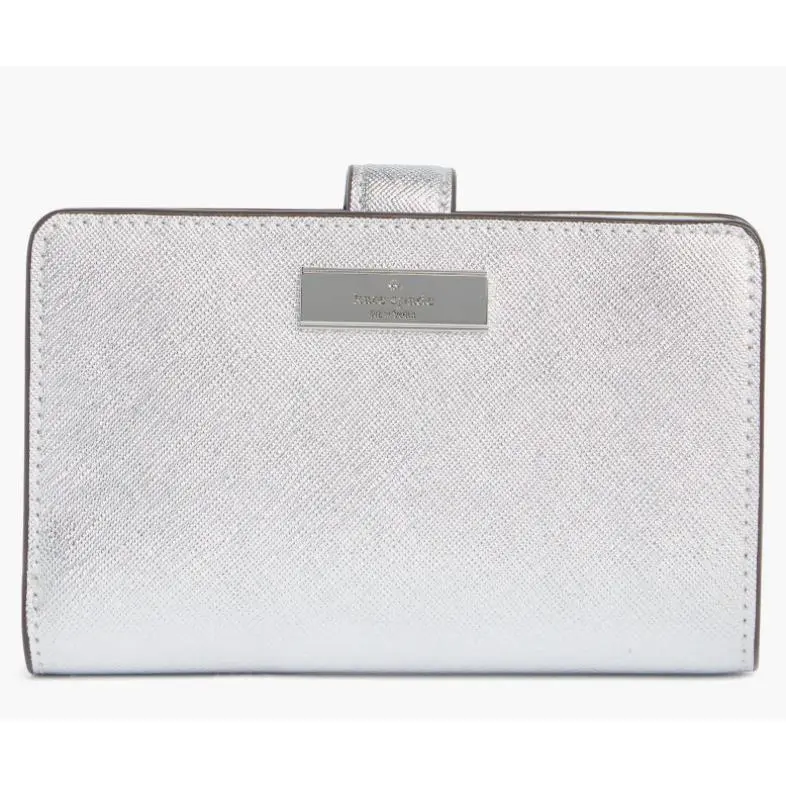 Kate Spade NY Kenzie Metallic Bifold Wallet Silver Retail