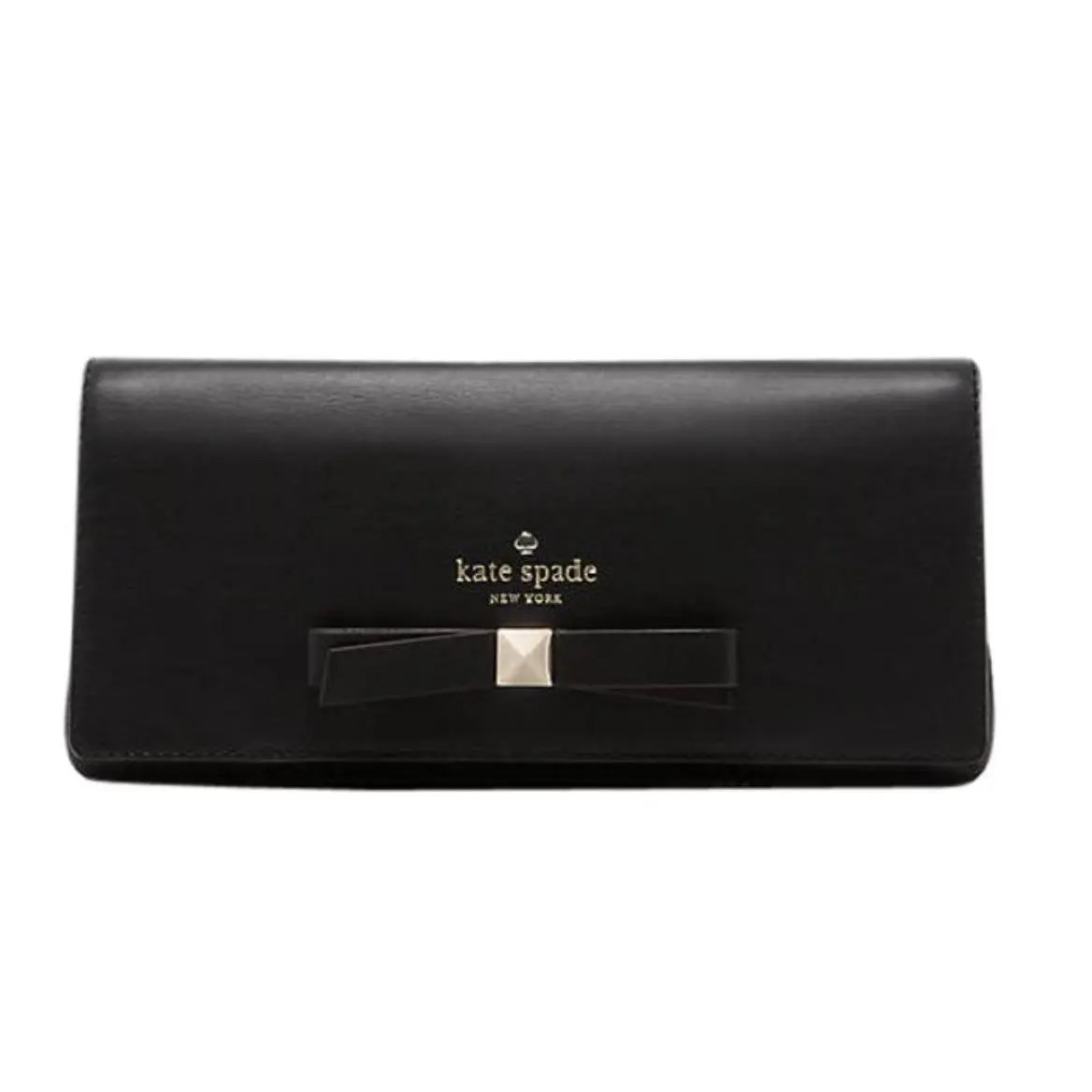 Kate Spade Hancock Park Keira Black Leather Party Clutch Handbag XL Wallet Bow