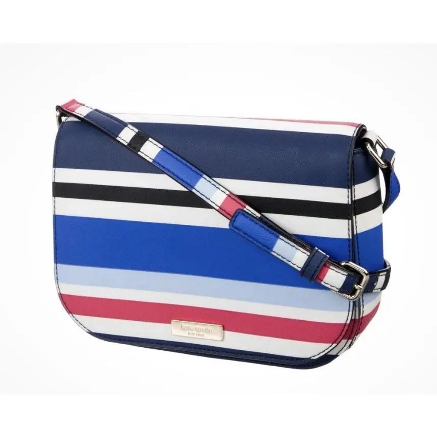 Kate Spade Laurel Way Large Carsen Colorful Striped w Flap Crossbody Bag