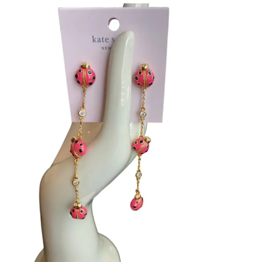 Kate Spade New York Gold Plated Ladybug CZ Liner Drop Dangle Earrings