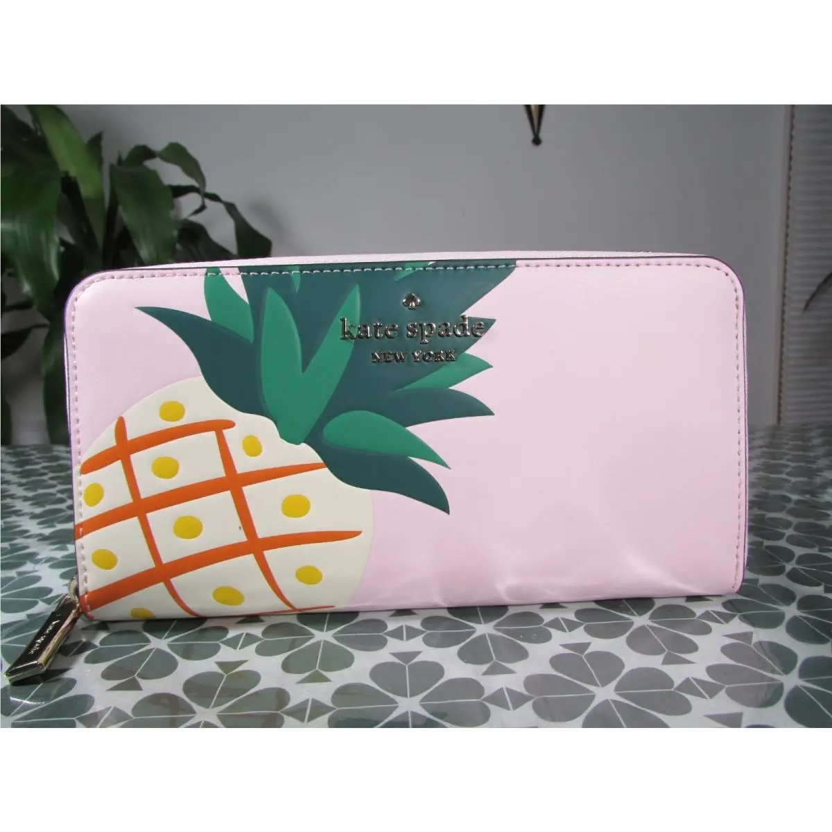 Kate Spade Leather Staci Pineapple Large Continental Wallet Pink Multi K7187