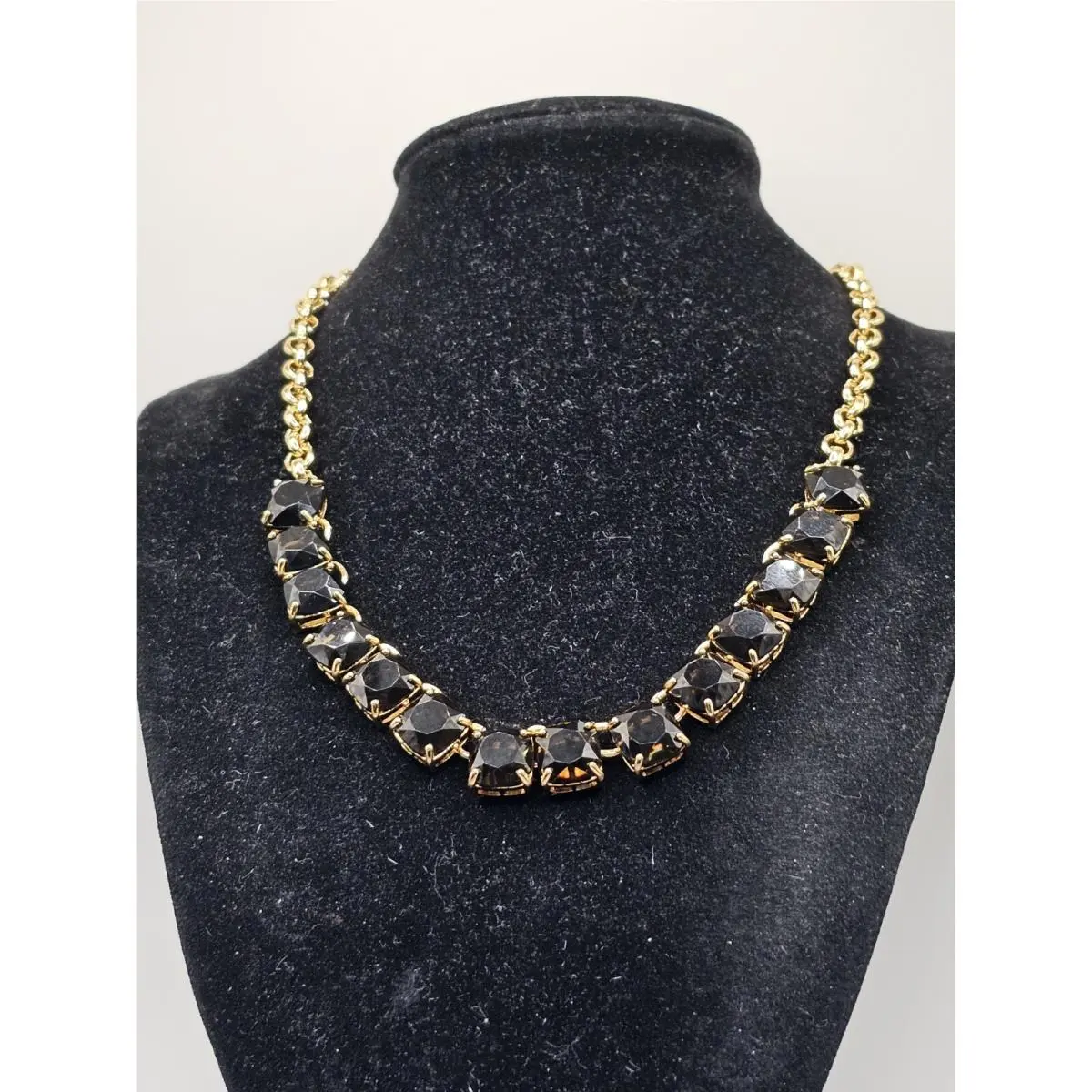 Kate Spade Squared Away Necklace Gold Plated Black Stones Bag Signed Msr