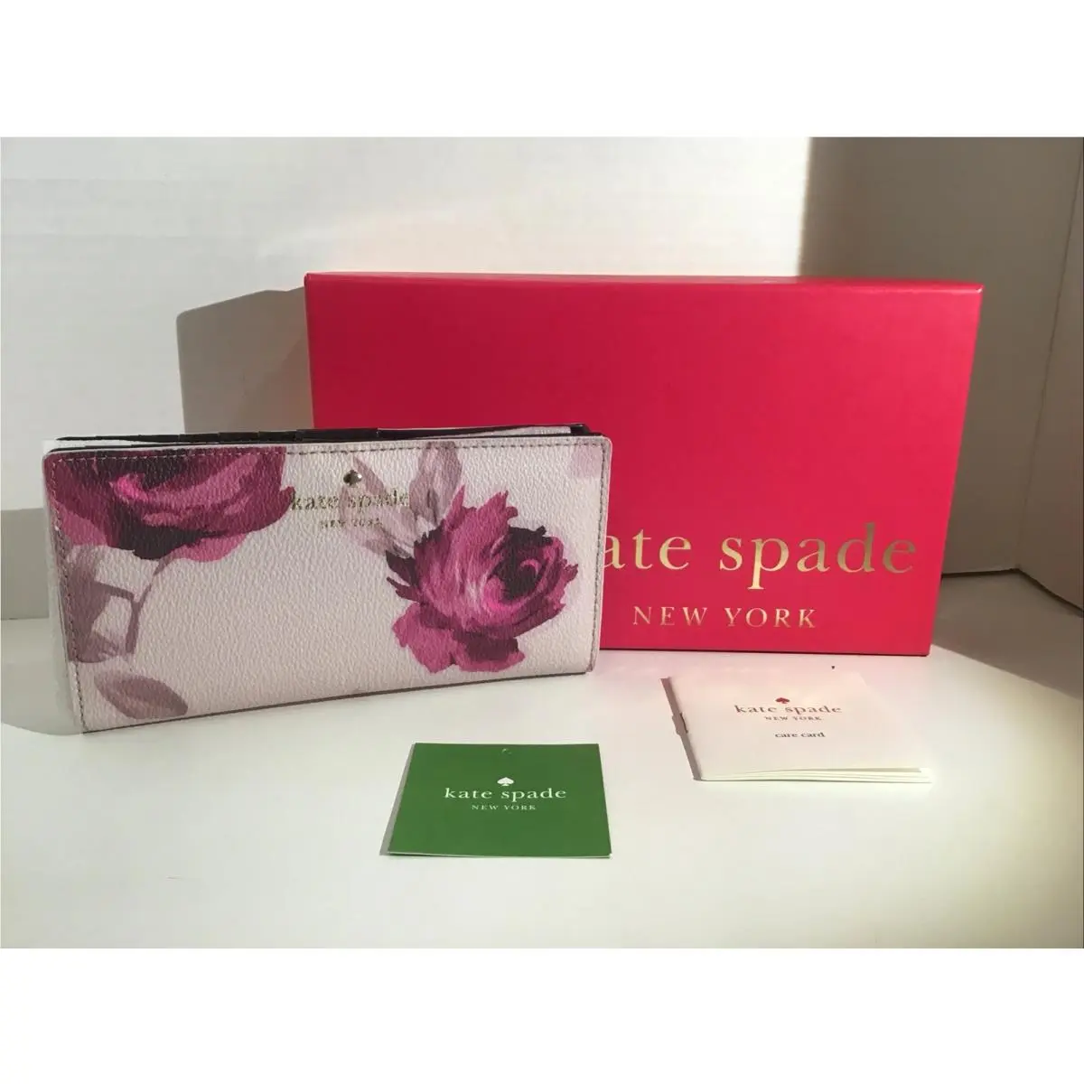 Kate Spade Hawthorne Lane Roses Slim Bifold Wallet Tags Box