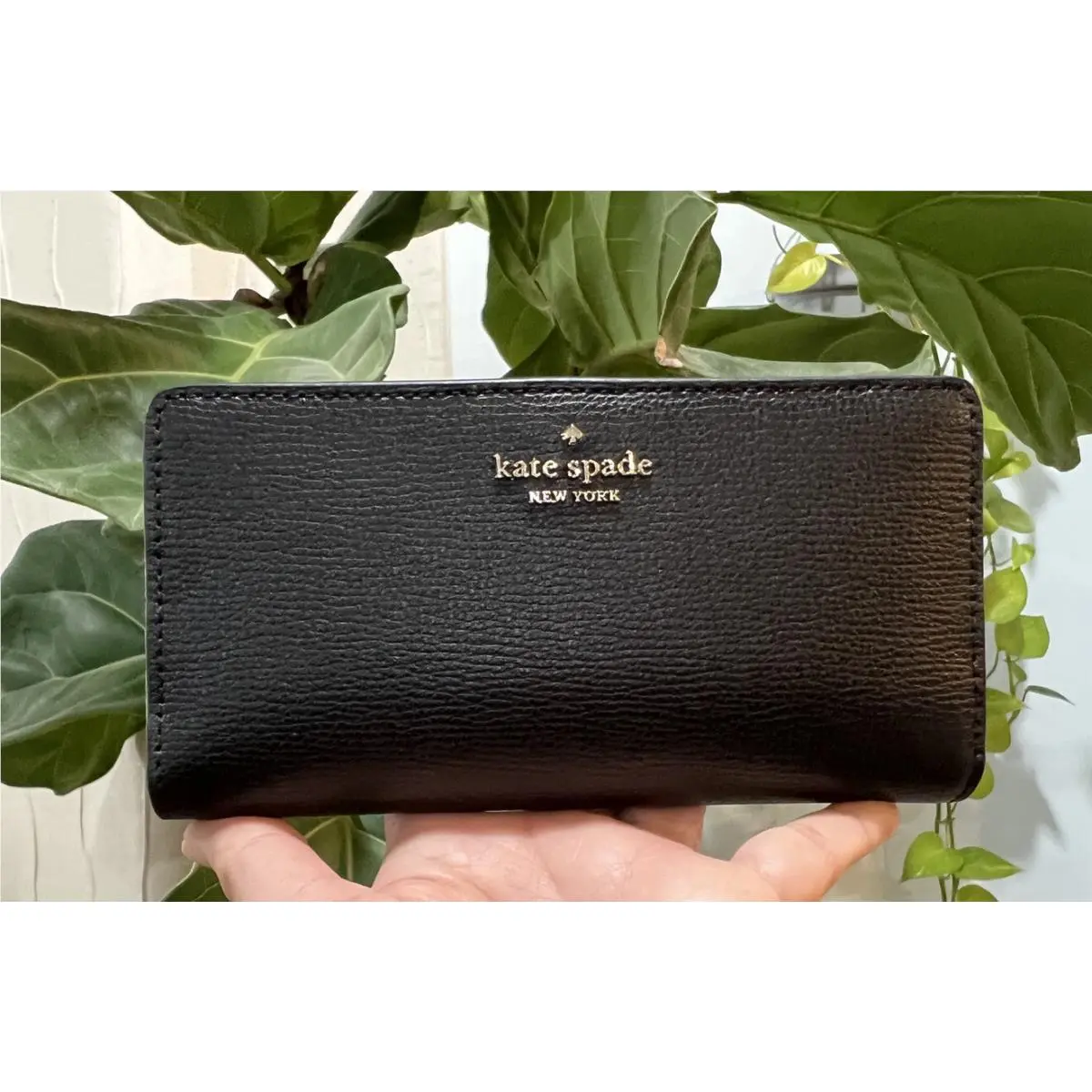 Kate Spade Darcy Large Slim Bifold Bill Slots Wallet Grain Leather Black New