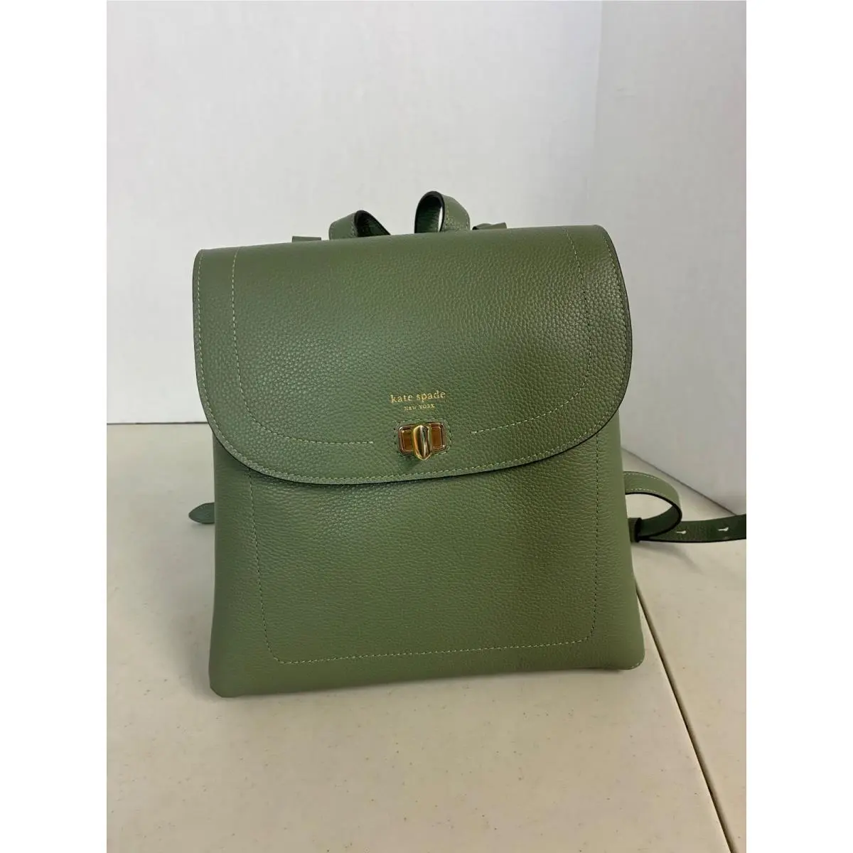 Kate Spade New York Knott Medium Pebbled Leather Backpack Sage Green K7161 New