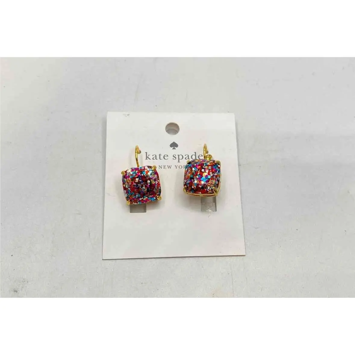 Kate Spade Gold Tone Multicolor Glitter Square Earrings 8.0g