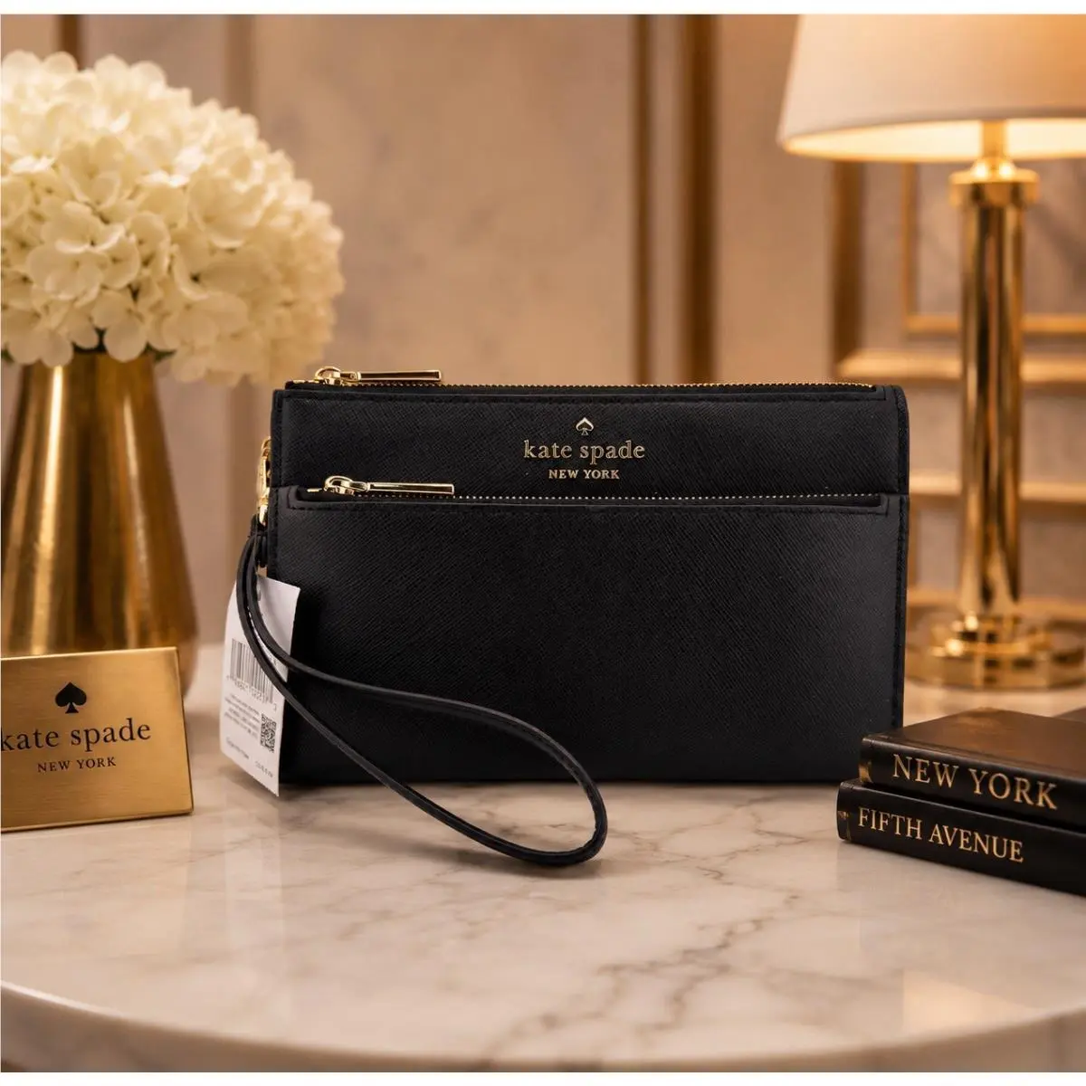 New w/ Tag Kate Spade Staci Medium Wristlet Black K6138 Retails