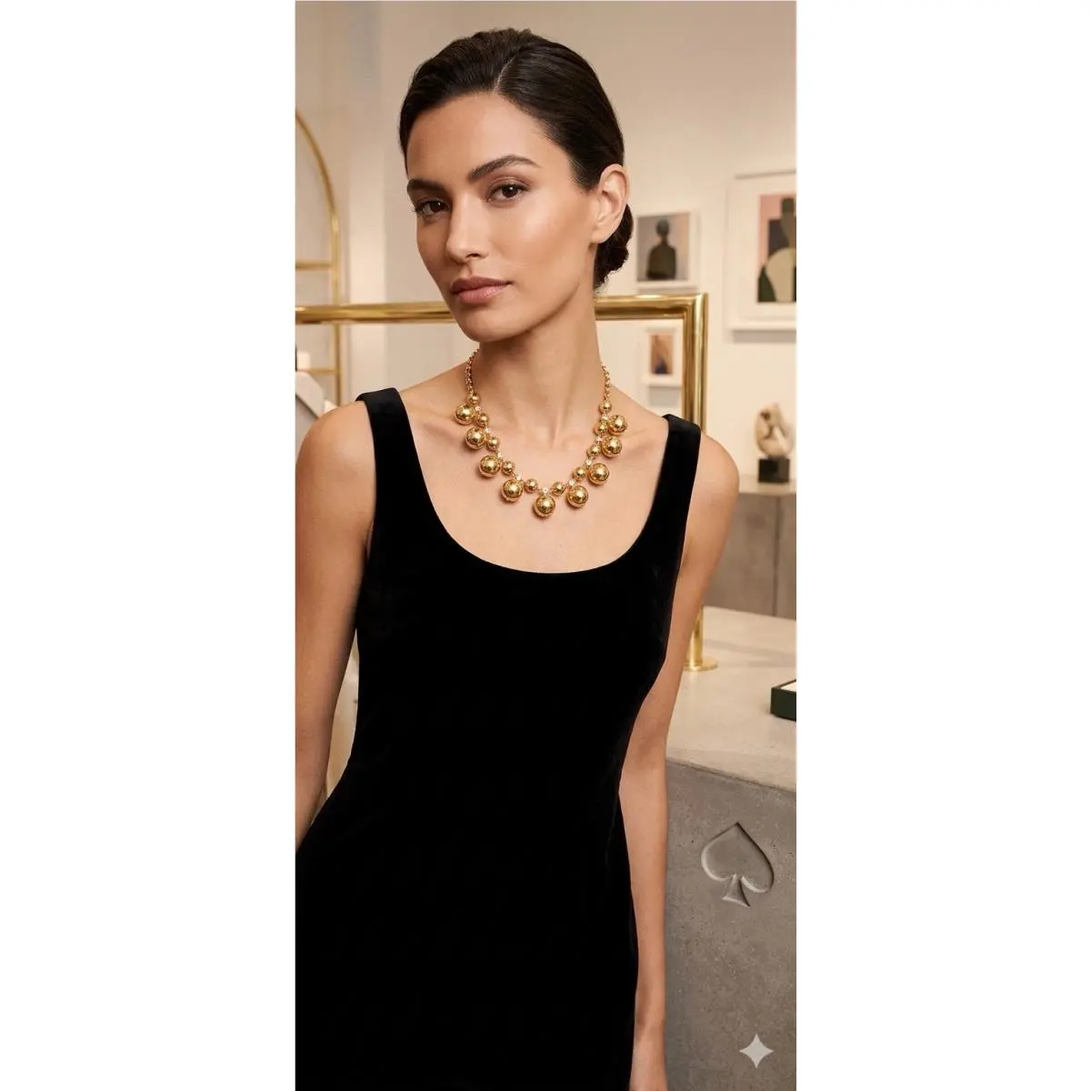 Kate Spade Golden Girl Gold Tone Bead Ball Rhinestone Necklace 18 A12