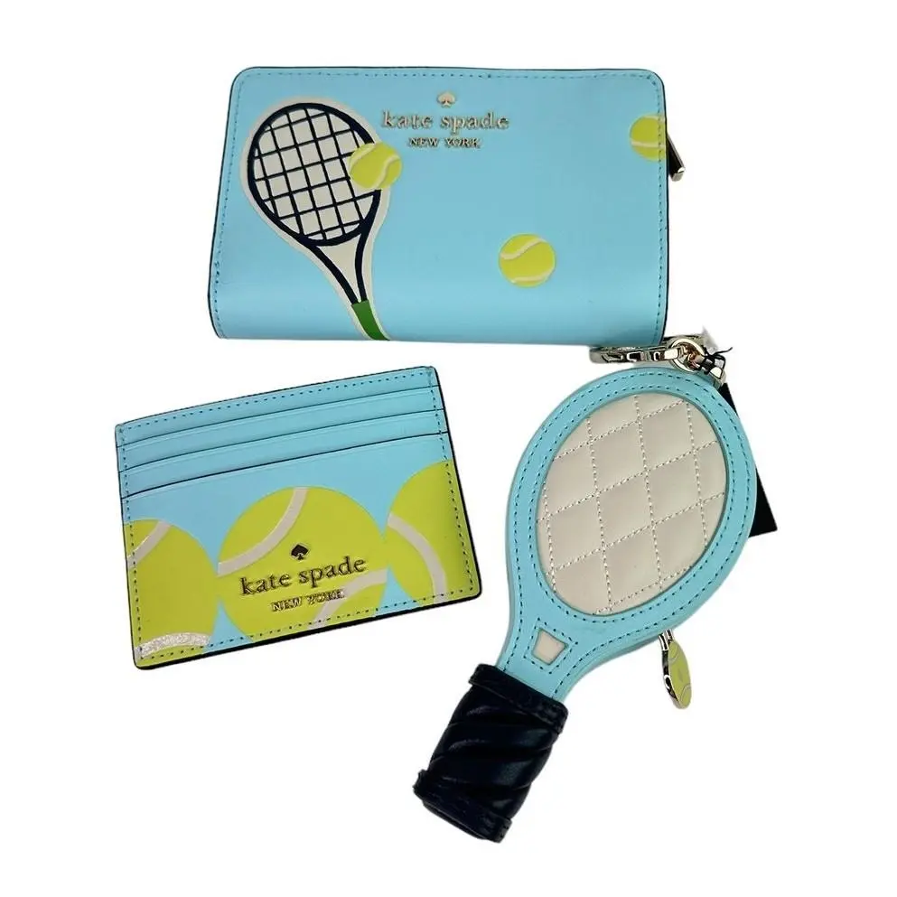 Kate Spade Grand Slam Tennis Wallet Card Holder and Keychain Bundle