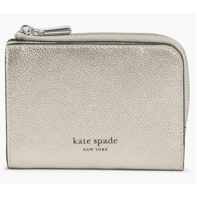 Kate Spade Ava Metallic Zip Bifold Wallet Retail Silver