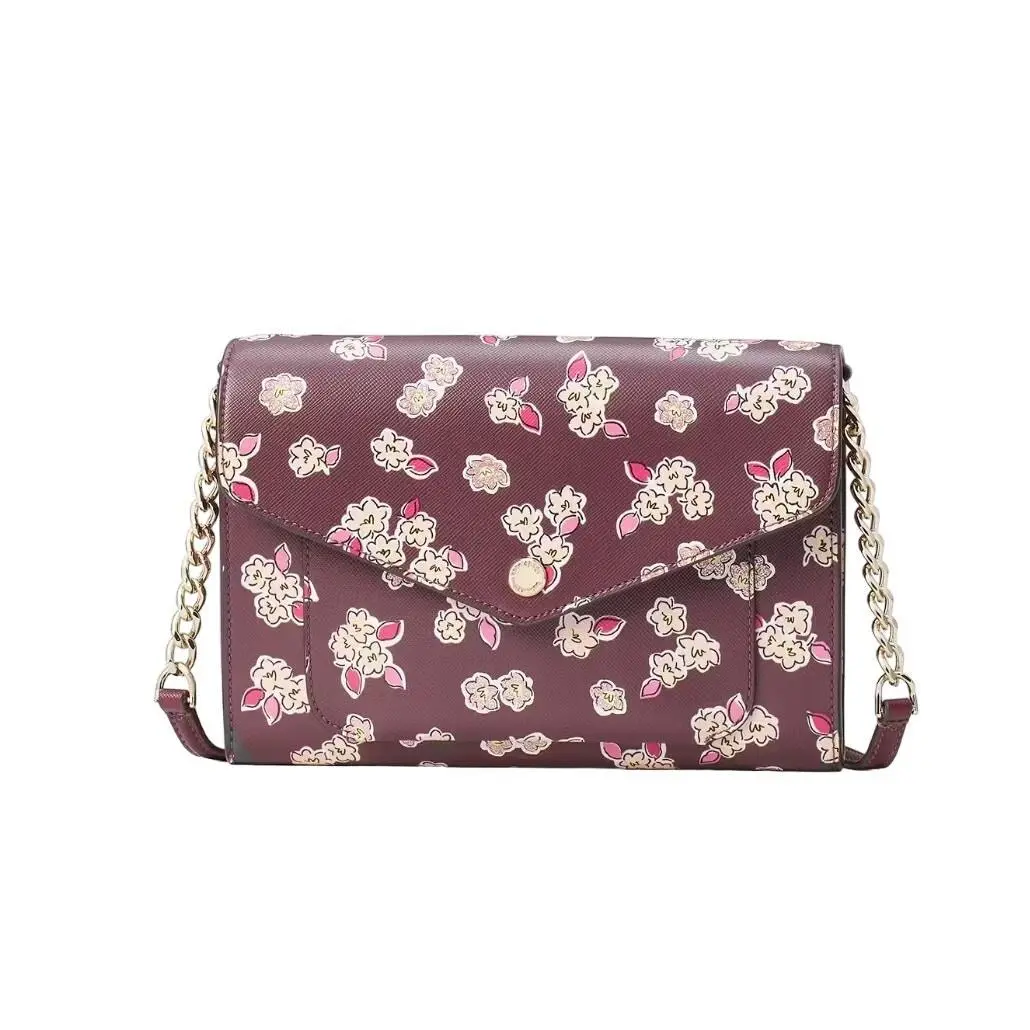 Kate Spade Frosted Floral Tinsel Flap Crossbody Bag / Clutch Bag in Deep Berry