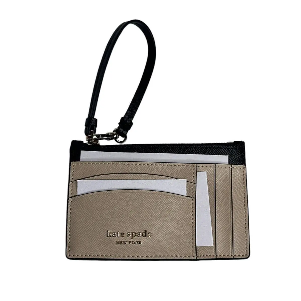 Kate Spade Spencer Card Holder Wristlet Warm Beige and Black