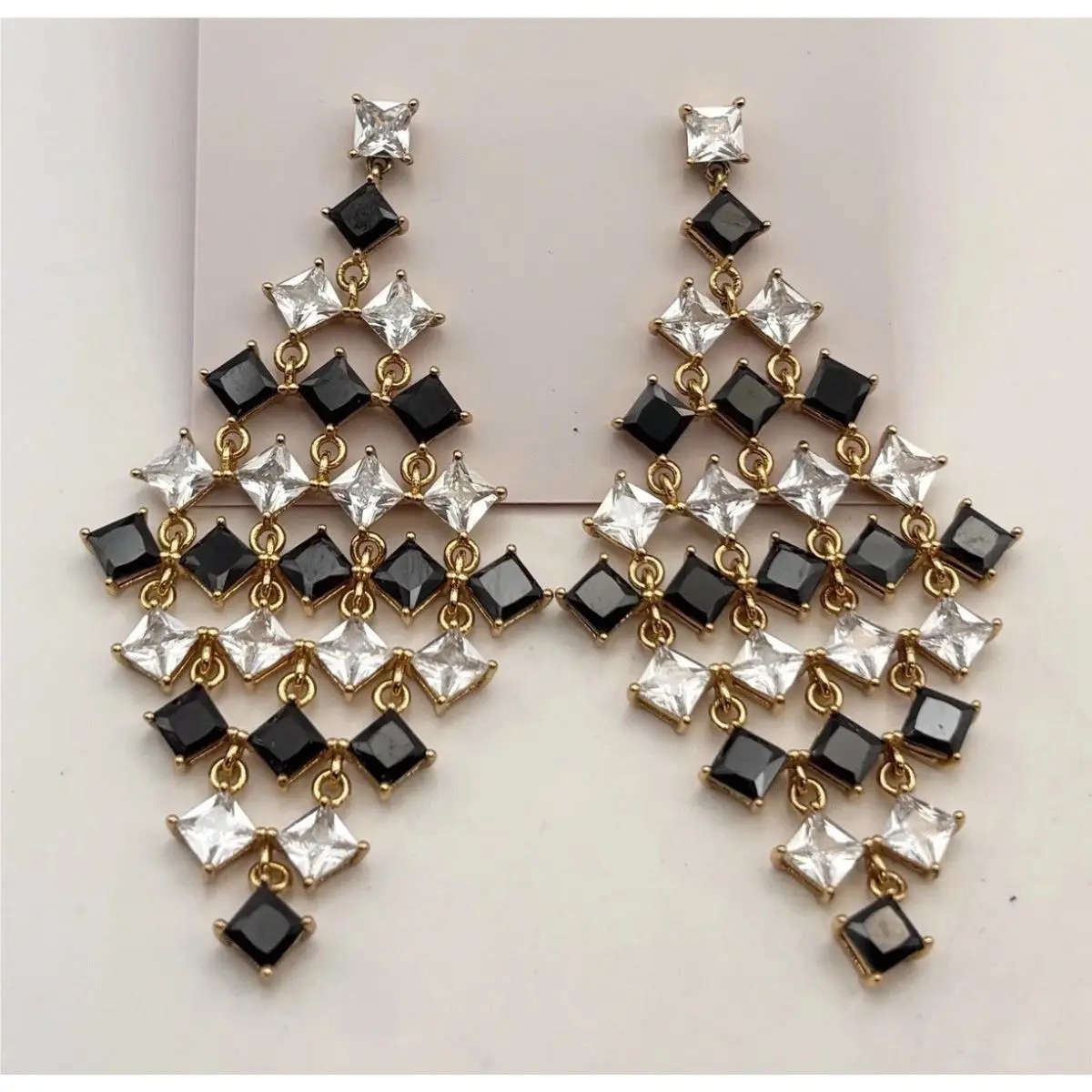 New Kate Spade Earrings Light up The Room Statement Chandelier Black White CZ