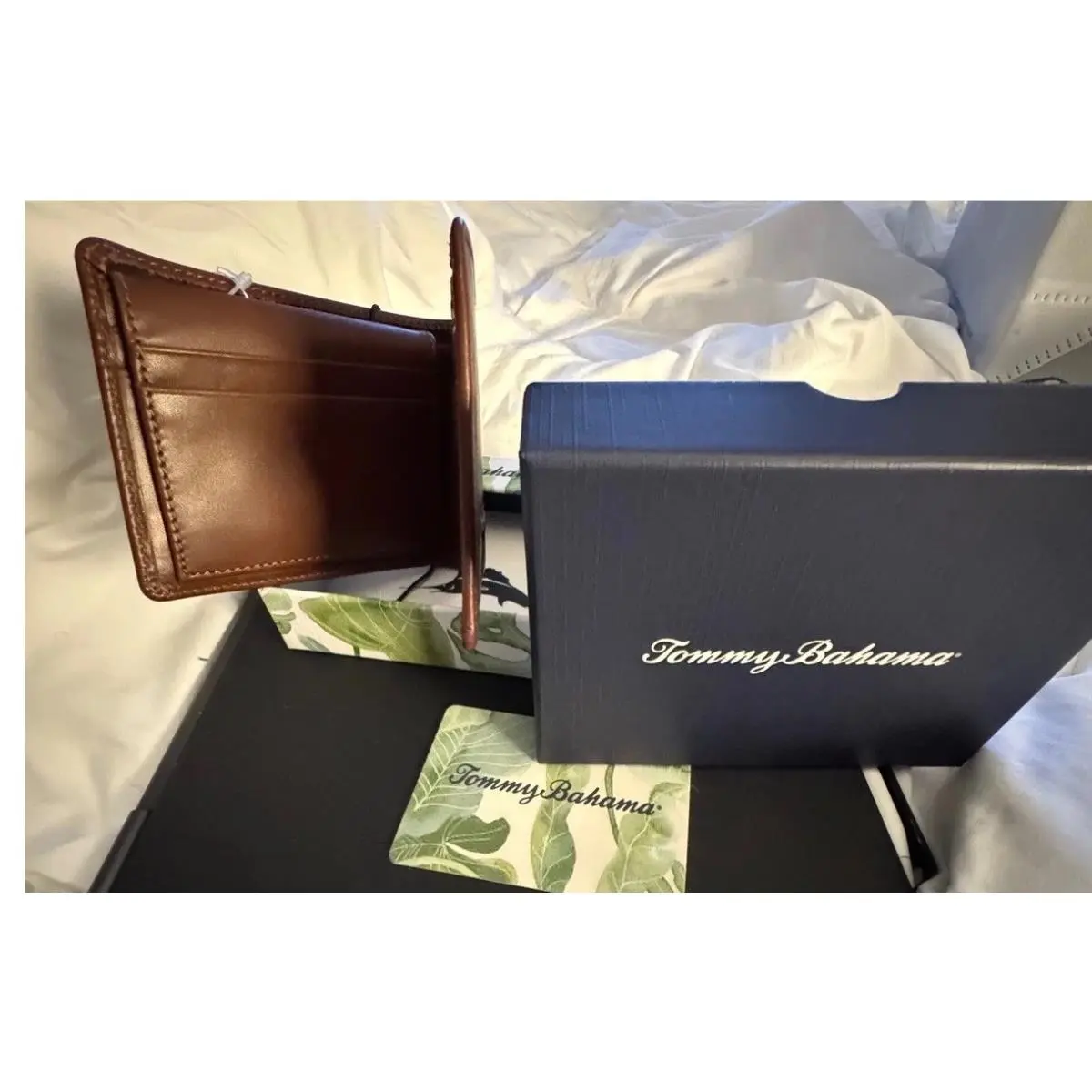 Tommy Bahama Tan Leather Wallet with Braided Detail