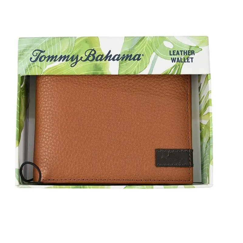 Tommy Bahama Mens Tan Pebble Leather Bifold Wallet