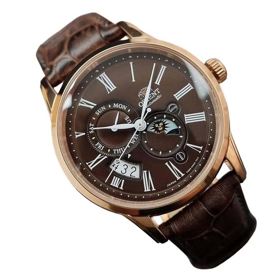 Orient Sun Moon Brown Dial Automatic Sapphire Crystal RN-AK0002Y Men`s Watch