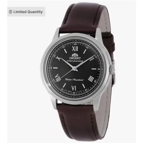 Orient Bambino Classic Solar Leather Strap Men`s Black Dial Watch