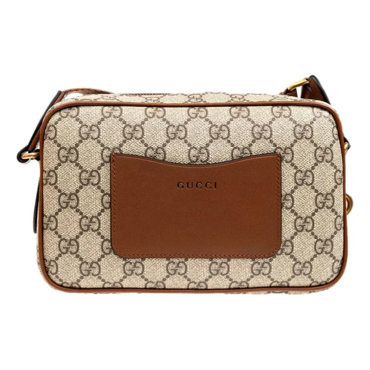 Gucci GG Supreme Canvas Camera Bag Beige Brown Leather Crossbody