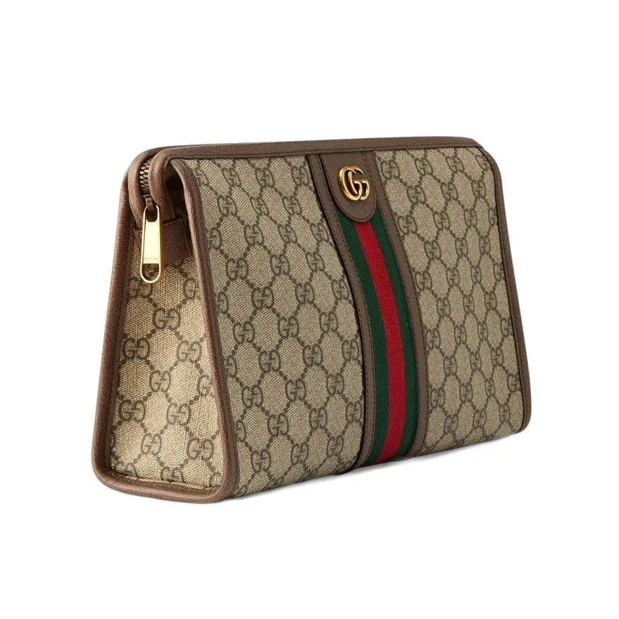 Gucci Ophidia GG Supreme Leather Web Toiletry Cosmetic Travel Bag