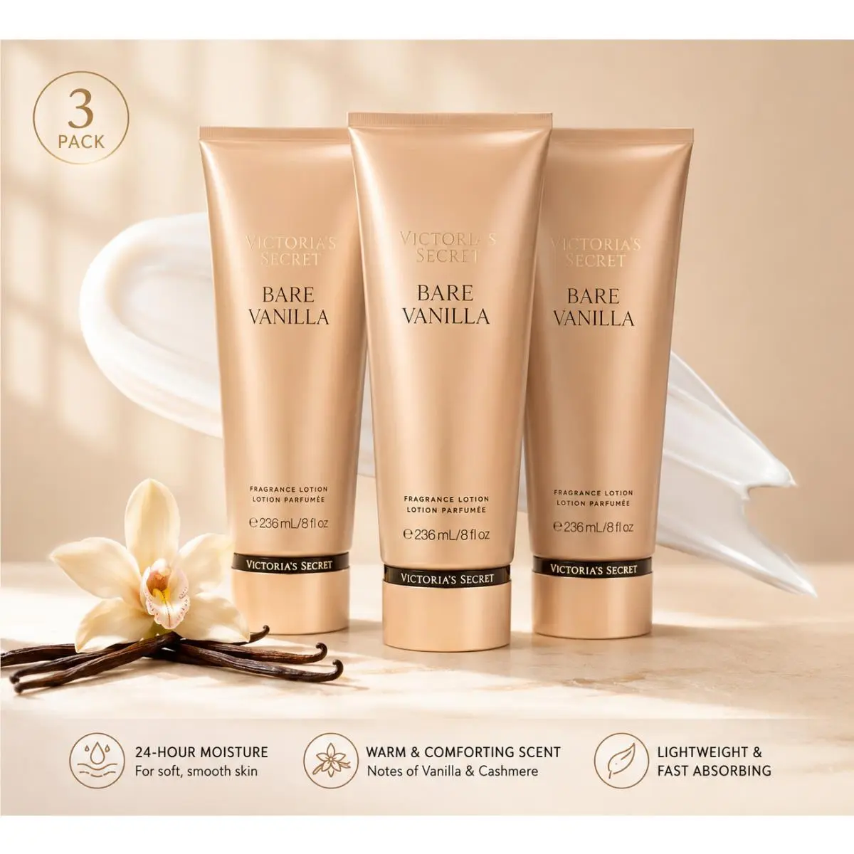 3 x Bare Vanilla Victoria`s Secret 8.0 Oz 236 ml Fragrance Lotion Tube Women 3