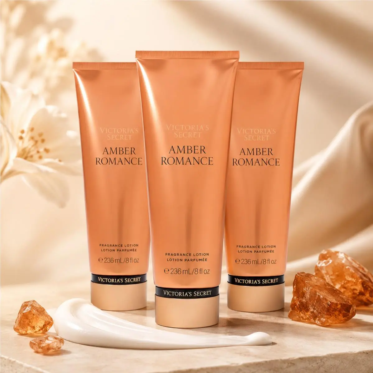 3 x Amber Romance Victoria`s Secret 8.0 Oz 236 ml Fragrance Lotion Tube Women 3