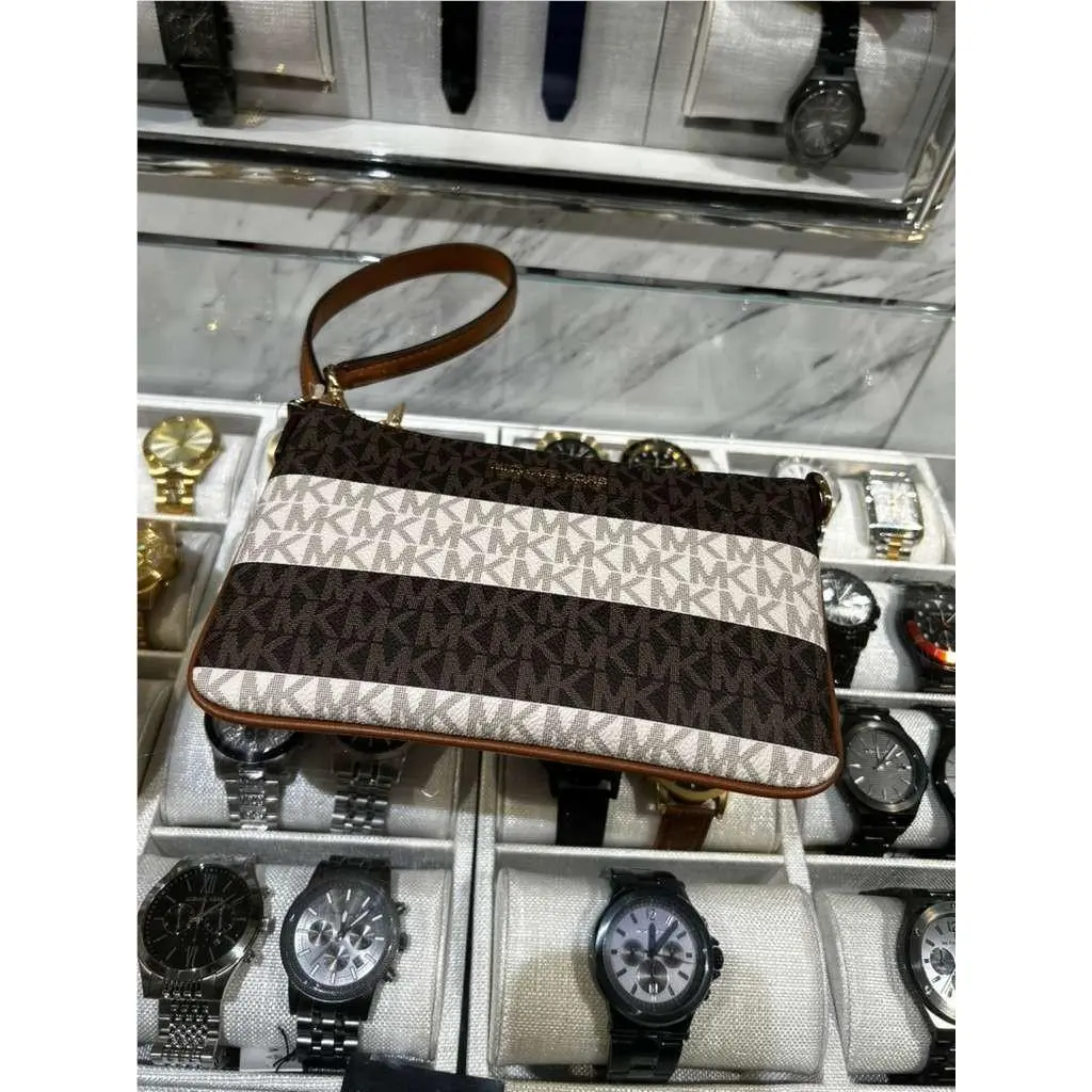 Jet Set Small Striped Logo Convertible Wristlet Wallet Variation VANILLA by Michael Kors