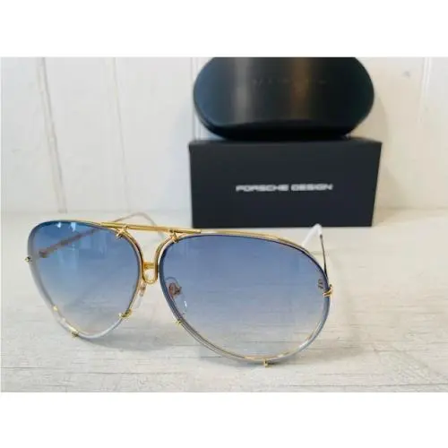 Porsche Design P8478 Yellow Gold Frame w 69mm Oversized Blue Lens Aviator