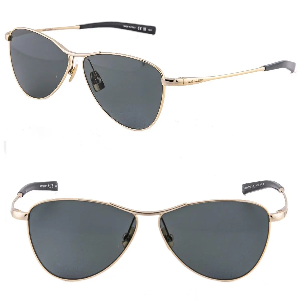 Saint Laurent Vesper SL 831 SL831 Gold Black Oval Aviator Metal Sunglasses 003