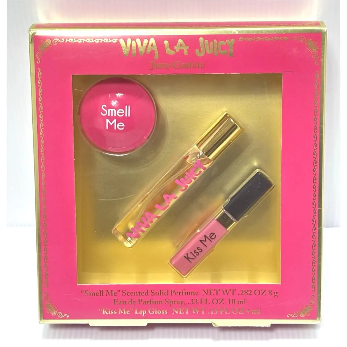 Juicy Couture Viva La Juicy 3pc Gift Set Edp Perfume Solid Kiss Me Lip Gloss