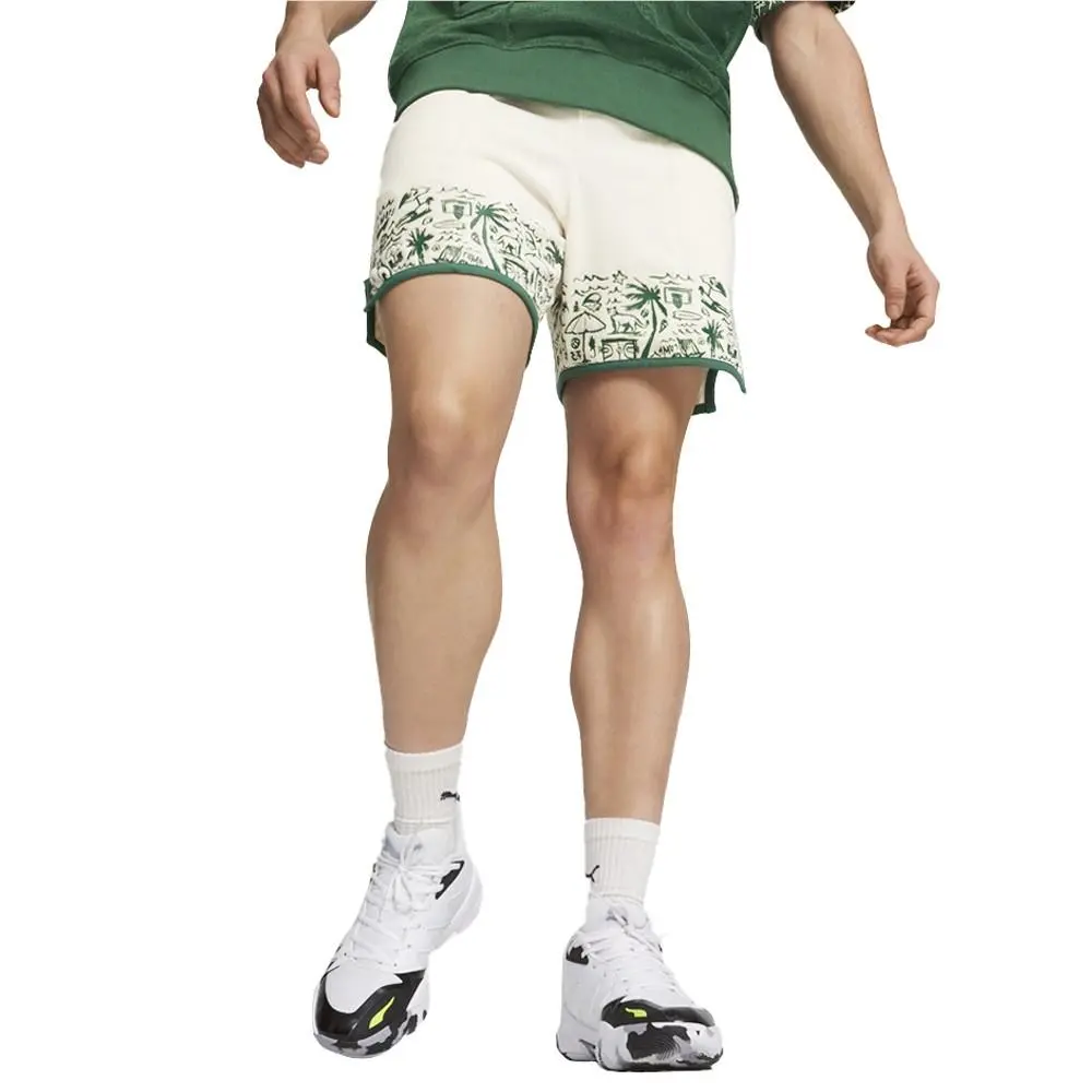 Puma The Fairgrounds Graphic Terry Basketball Athletic Shorts Mens White Casual