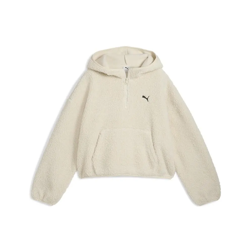 Puma Wardrobe Essentials Oversized Polar Fleece Quarter Zip Hoodie Womens White