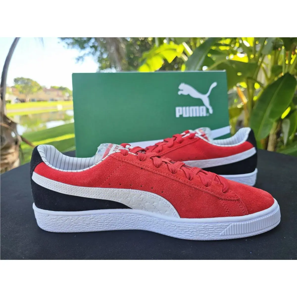 Size 12 Puma Pinstripe Sports Club x Puma Suede Red Black White 398873 01