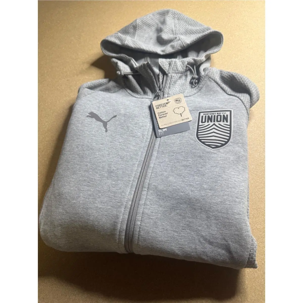 Puma Monterey Bay FC Union Full Zip Hoodie Mens S Gray Slim Fit Soccer Jacket