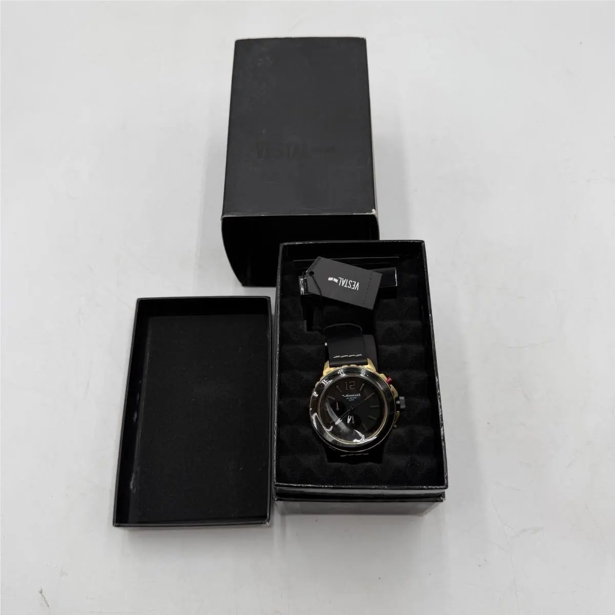 Vestal Yacht Mens Watch Stainless Steel Gold Leather
