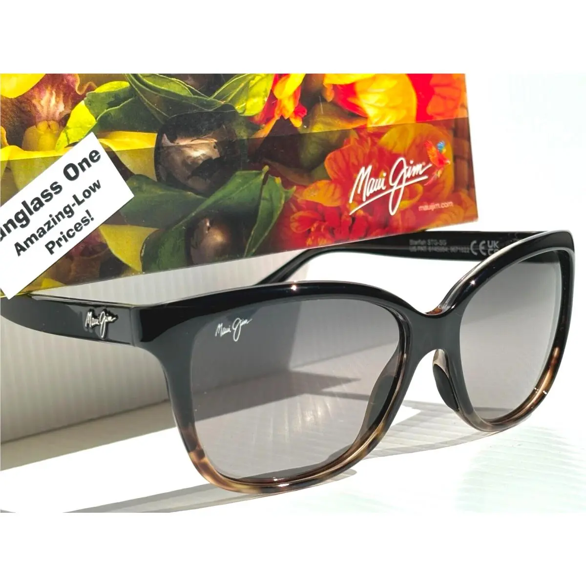 Maui Jim Starfish Black Tortoise Polarized Grey Glass Sunglass GS744-02T