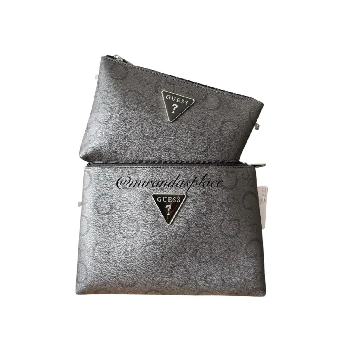 2 Piece Travel Toiletry Pouch Set Cosmetic Bags Multi-color Marlena Coal by Guess