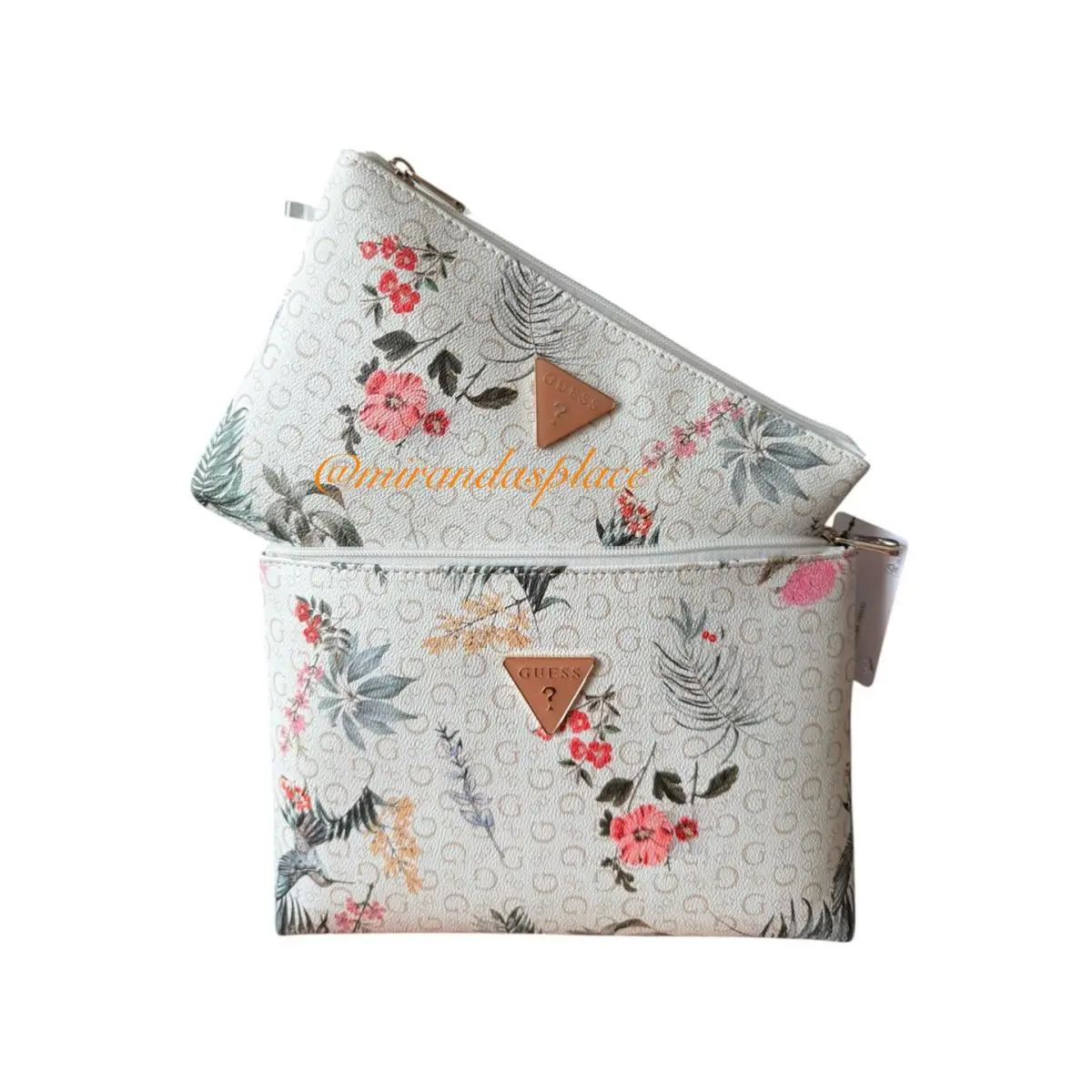 2 Piece Travel Toiletry Pouch Set Cosmetic Bags Multi-color Pesona White by Guess