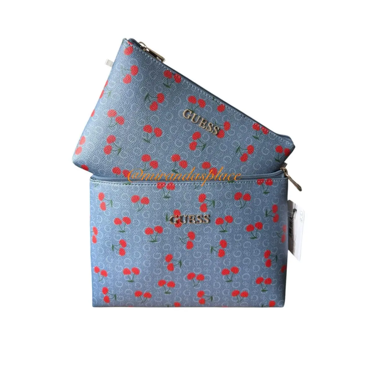 2 Piece Travel Toiletry Pouch Set Cosmetic Bags Multi-color Tana Denim by Guess