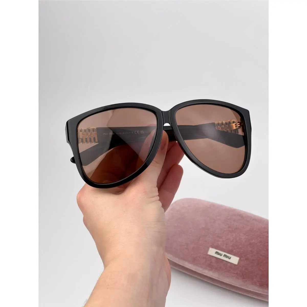 Miu Miu D-frame Women Sunglasses Black Brown Pilot MUA08S 16K90Q
