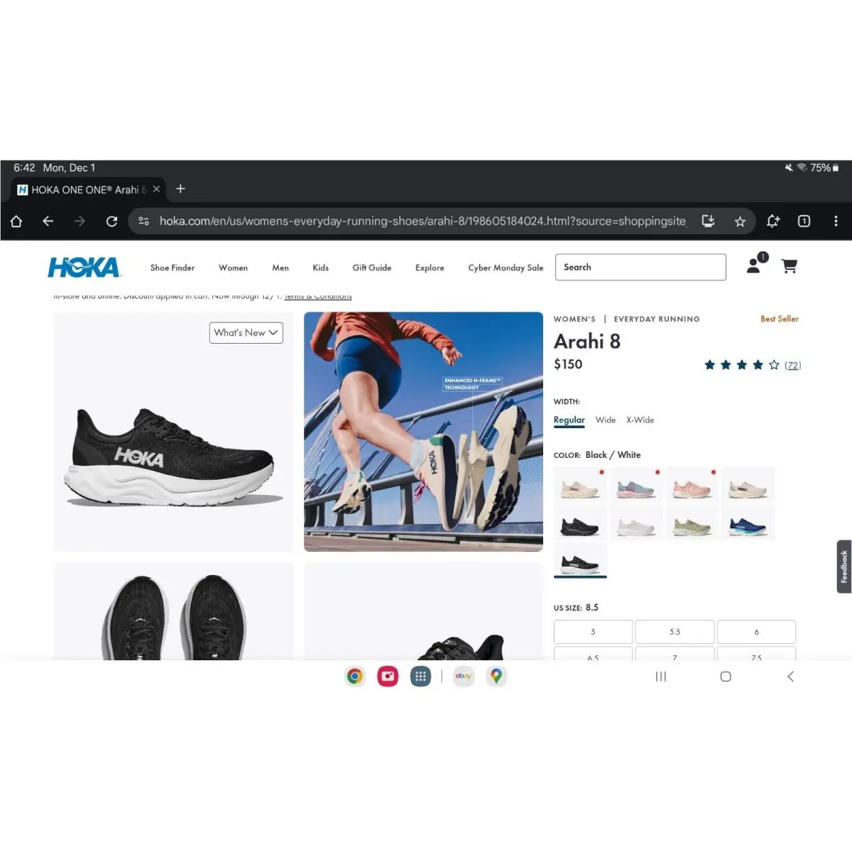 Hoka shoes - Hoka One One HOKA Arahi 8 - 1168691-BWHT - Black 13