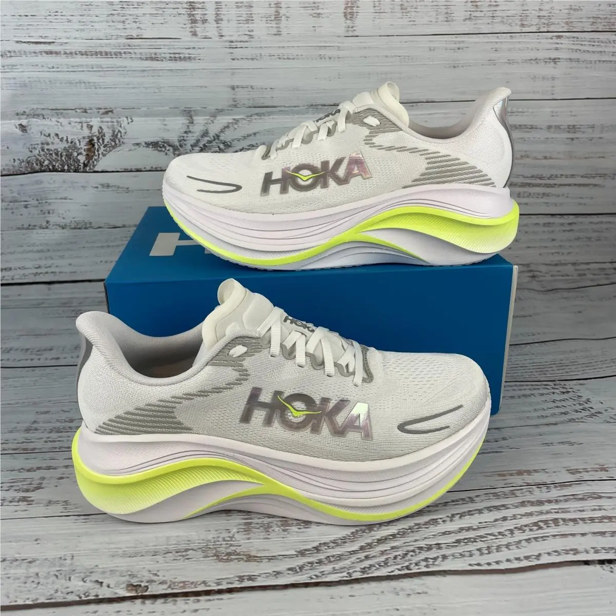 Hoka One One Skyward X 2 Womens 9.5B Running Shoes White Gray Yellow