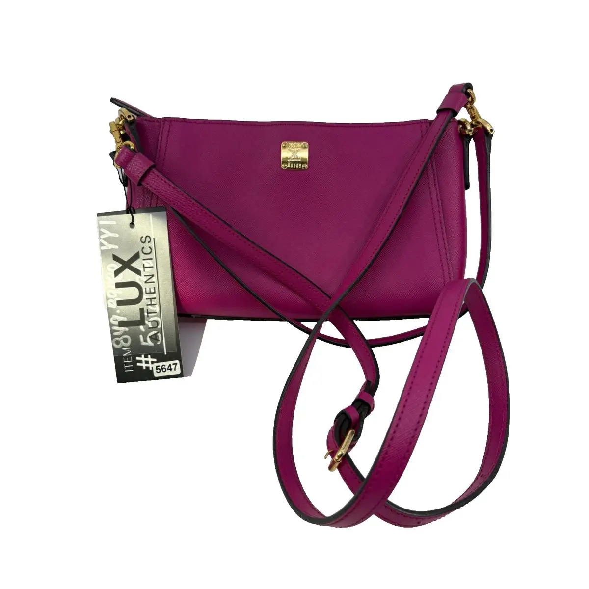 Mcm Saffiano Leather Shoulder Crossbody Bag Fuchsia Pink Small