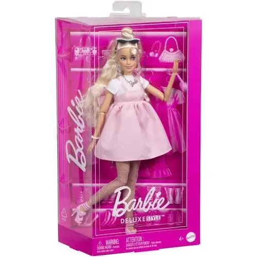 WB Mattel - Barbie Deluxe Style with Blond Hair in Top Knot Pink Pastel Dress