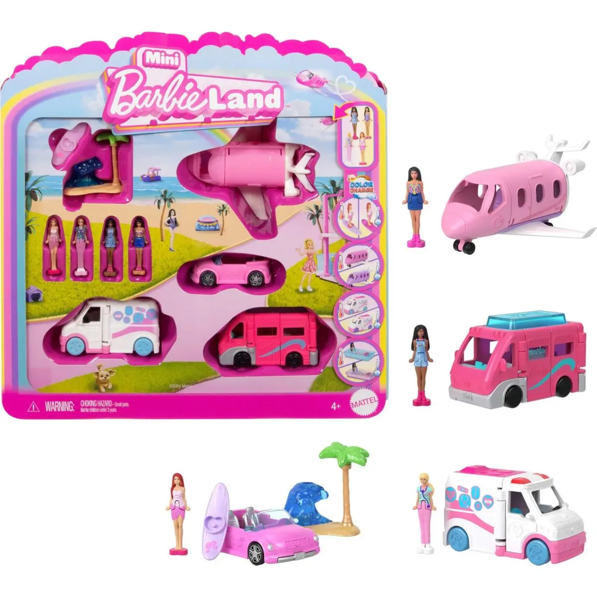 Barbie Mini Land 4-Pack Doll Toy Vehicle Set with 4 1.5-inch Dolls 4 Iconic