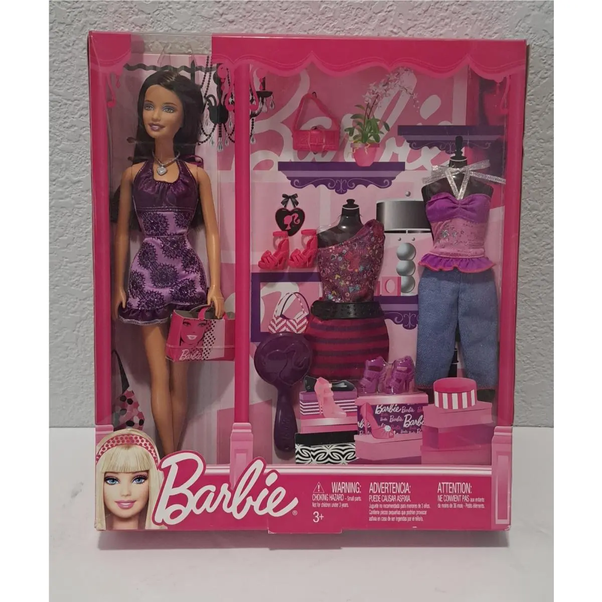 Barbie Fashions Gift Set Doll in Purple Shimmer Dress Brunette 2010